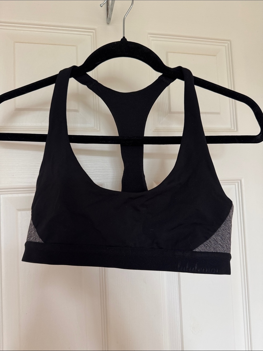 lululemon athletica Black Racerback Sports Bra with Heather Gray Panels